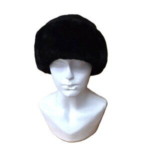 Vintage Black Pig Split Suede Russian-style Pillbox Hat Jackie O style Quiet Lux